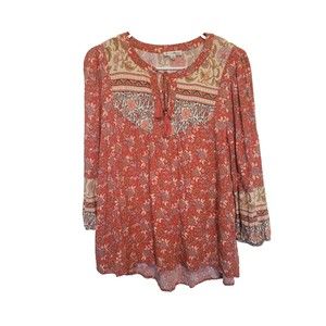 Jane And Delancey Womens Floral Top Tassel Tie Boho Peasant Size Medium
